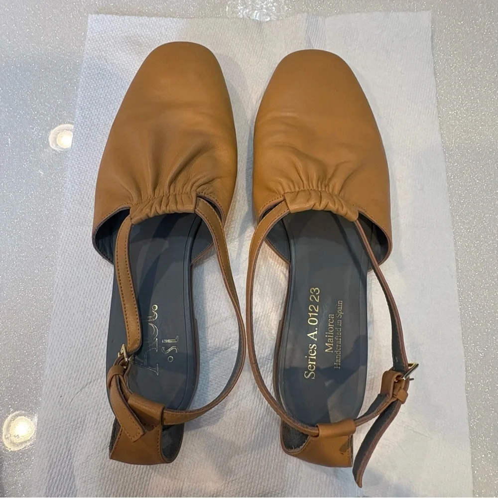 Act Series A.012 23 Tan Leather Slingback Flats Handcrafted in Mallorca, Spain